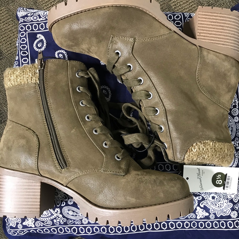 2/40 Combat Micro suede heel moto army green boots